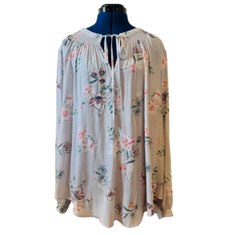 Torrid Grey Pink Floral Peasant Blouse